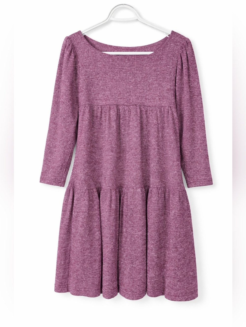 ​Plum Purple Metallic Shimmer Tiered Dress Long Sleeve Sparkly Holiday Mini